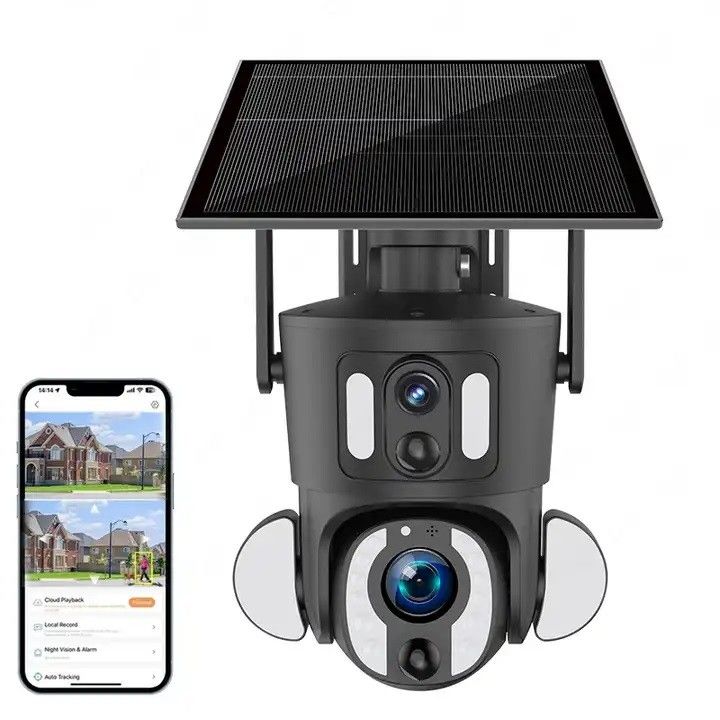 Caméra solaire Wifi intelligente à double objectif avec panneau solaire de 9 W
