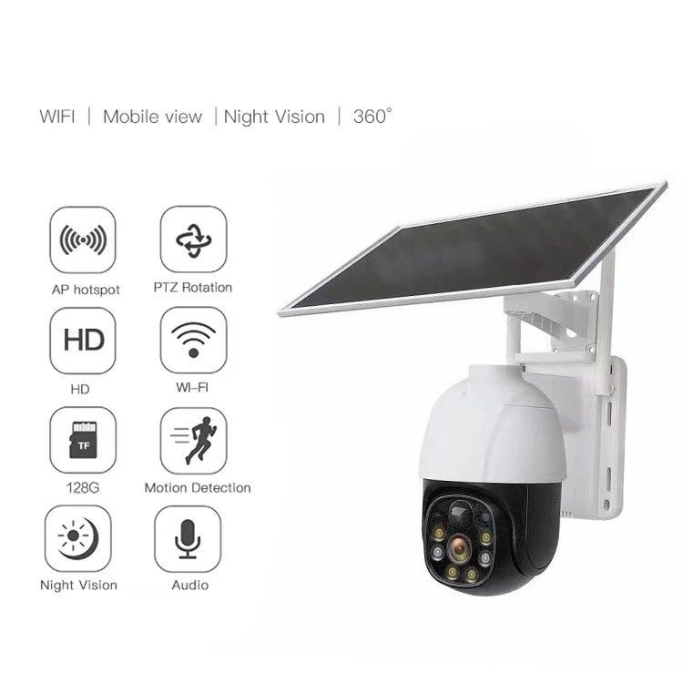 CE 2MP IP WiFi Caméra de sécurité solaire PTZ 360 degrés H.265 sans fil