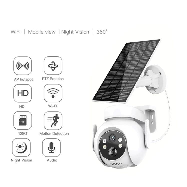 2MP WiFi Caméra solaire à mouvement imperméable à l'eau 2 Way Talk Vision nocturne couleur