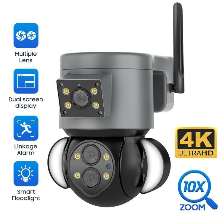 Caméra de sécurité Wifi à triple objectif HD 8MP de vision nocturne couleur étanchéité extérieure